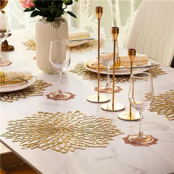 Sets of 12 Gold Metallic Placemats & Coasters 24 PCS Matching, Laminated Vinyl - Picture 4 of 7
